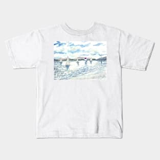 sailboats sailing seascape beach watercolour painting art print Kids T-Shirt